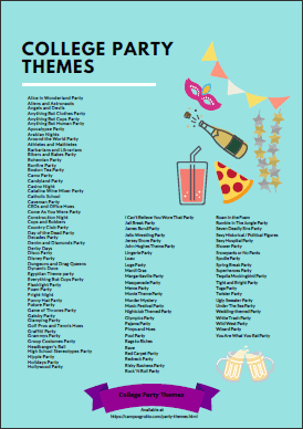 List of College Party Themes Printout
